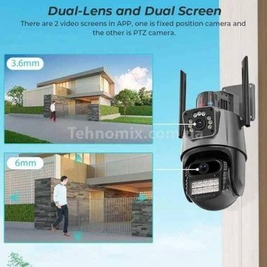 Камера видеонаблюдения уличная поворотная с сиреной и зумом Dual Lens Zoom 3MP
