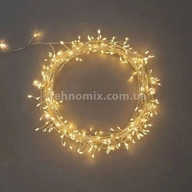 Гірлянда роса мішура пухнаста 50м 1500LED USB Білий дріт, тепле світло