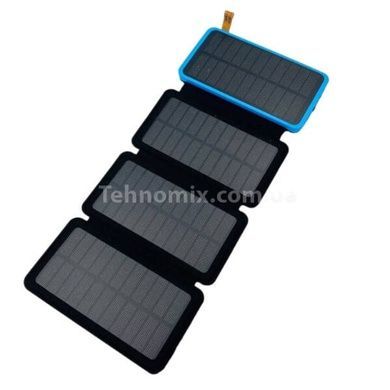 Power Bank із сонячною зарядкою в розкладному чохлі 10000mAh Solar Charger Power Bank Чорний із блакитним