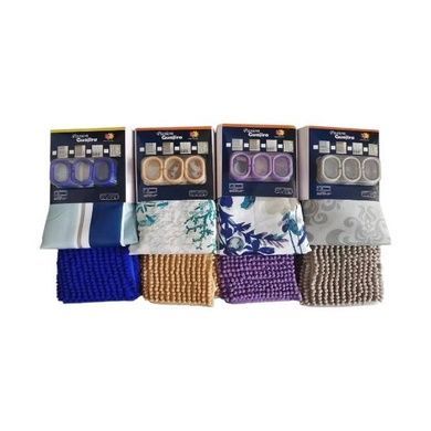 Комплект для ванної 2в1 шторка для душу 180*180см + килимок 40*60см Shower curtain W-6 Сірий
