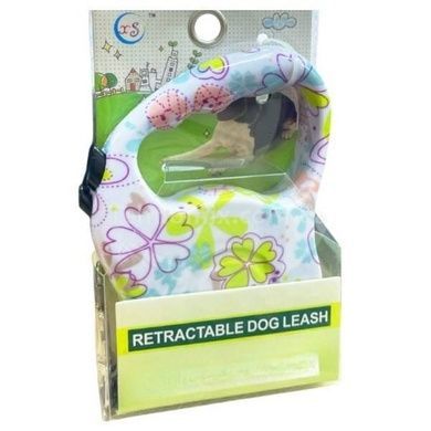 Поводок-рулетка 5м Retractable Dog Leash Белый с цветами