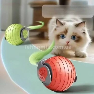 Игрушка для котов интерактивная Мячик с хвостом движущийся Cat toy ball Красный