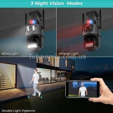 Камера видеонаблюдения уличная поворотная с сиреной и зумом Dual Lens Zoom 3MP