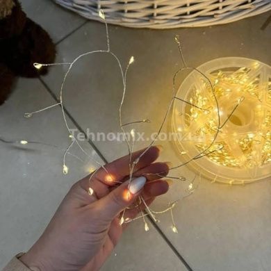 Гірлянда роса мішура пухнаста 50м 1500LED USB Білий дріт, тепле світло