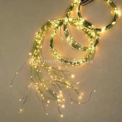 Гирлянда роса линейная зеленая проволока USB с пультом 20м 200LED Желтый