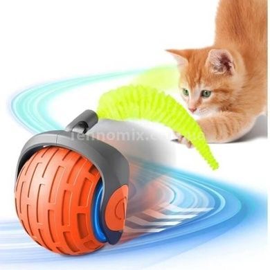 Игрушка для котов интерактивная Мячик с хвостом движущийся Cat toy ball Красный