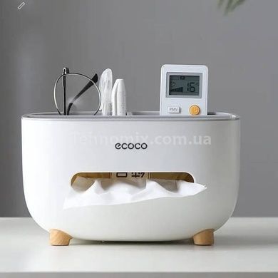 Контейнер для салфеток настольный с органайзером для мелочей Tissue box Белый