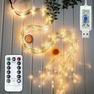 Гірлянда роса Кінський хвіст 3м 600LED USB Зелений дріт, тепле світло