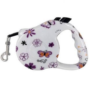 Повідець-рулетка 5м Retractable Dog Leash Білий з метеликами