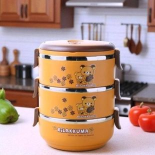 Ланч-бокс триярусний з ручкою 2,1л Ведмедик Світло-коричневий