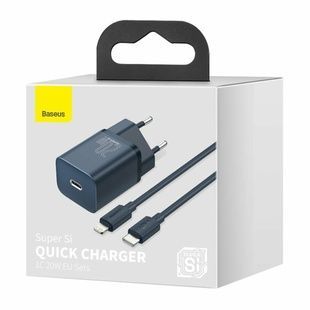 Сетевое зарядное устройство для Baseus Super Si 1C 20W With Simple Wisdom Data Cable Type-C/iP 1m Blue