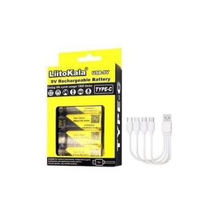 Набір акумуляторів із вбудованим Type-C 4х6F22 1100mAh USB-9V LiitoKala Жовтий з чорним