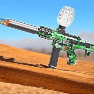 Автомат игровой аккумуляторный с подсветкой и глушителем стреляет орбизами MH 7055 Черный с зеленым