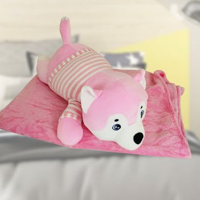 Іграшка-подушка Вовк з пледом 3 в 1 Рожевий