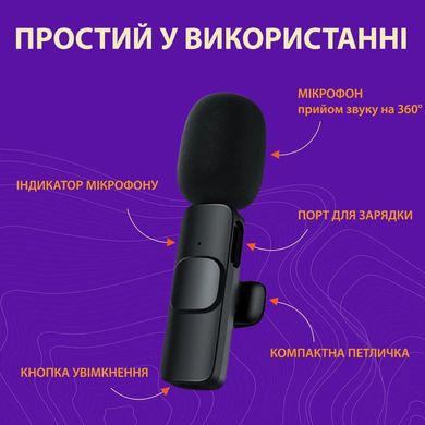 Мікрофон петличний бездротовий для смартфона 2шт K9 Type-C