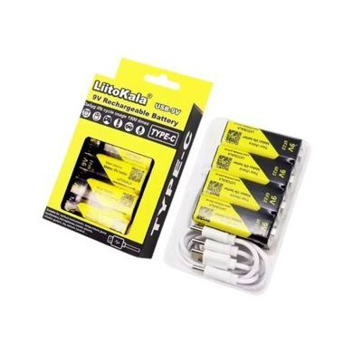 Набор аккумуляторов со встроенным Type-C 4х6F22 1100mAh USB-9V LiitoKala Желтый с черным