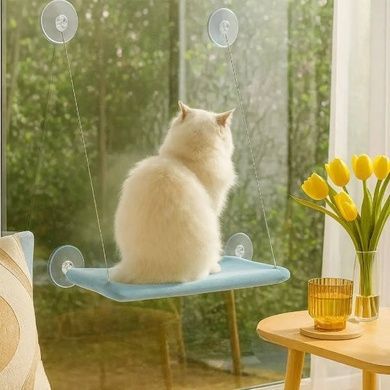 Лежанка для кошек на окно с присосками Window Mounted Cat Bed Голубая