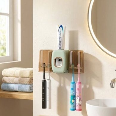 Тримач настінний для зубних щіток +2 чашки TOOTHBRUSH HOLDER Зелений