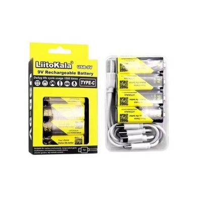 Набор аккумуляторов со встроенным Type-C 4х6F22 1100mAh USB-9V LiitoKala Желтый с черным