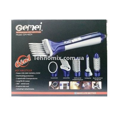 Фен-стайлер для волосся 6 в 1 Gemei GM-4834 550 Вт