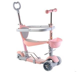 Детский самокат трехколесный Children's Scooter с родительской ручкой и бортиком Розовый