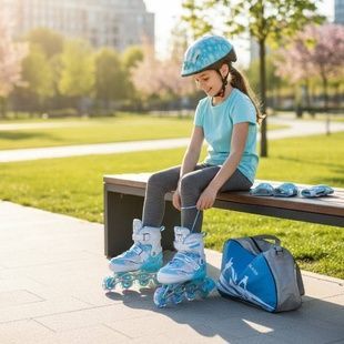 Ролики дитячі розсувні з повним комплектом захисту 27-30 Happy Tiffany Блакитні