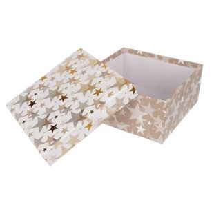 Коробка упаковочная подарочная Звезды M-18*18*8.5см BOX-2383 Белая с принтом