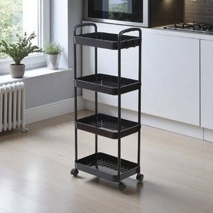 Етажерка підлогова 4-ярусна на коліщатках пластикова Storage rack AND906 Чорна