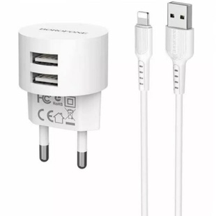 Зарядний пристрій BOROFONE BA23A Brilliant dual port charger set(Lightning) White