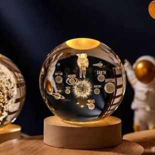 Шар акриловый светящийся Солнечная система и космонавт 6см с подсветкой на подставке