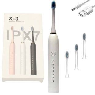 Зубна щітка електрична 4 насадки SONIC TOOTHBRUSH X-3 Біла