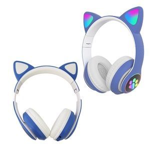 Наушники накладные беспроводные CAT STN-28 с ушками и подсветкой Синие