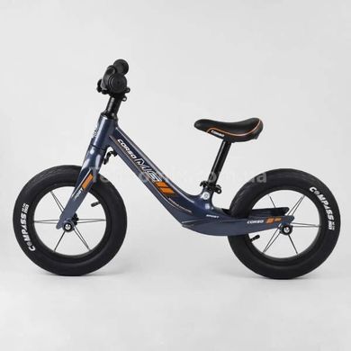 Велобіг двоколісний, колеса 12" надувні, алюмінієве кермо Corso Синій хром