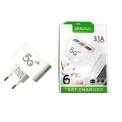 Адаптер Fast Charge 220v на 6 USB 3.1А Білий