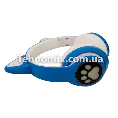 Накладні навушники безпровідні CAT STN-28 з вушками і підсвічуванням Сині