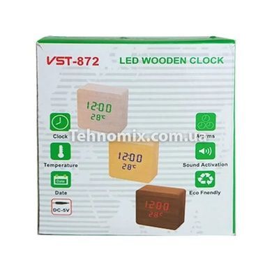 Настольные часы VST 872 Коричневое дерево (зеленая подсветка)