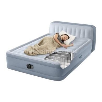 Кровать надувная с подголовьем со встроенным насосом 236x152x86(46)см 64450 Intex Серо-голубая