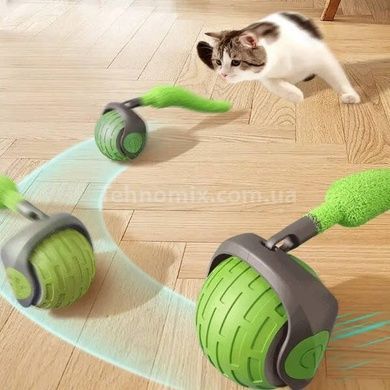 Іграшка для котів інтерактивна М'ячик з хвостом, що рухається Cat toy ball Зелений