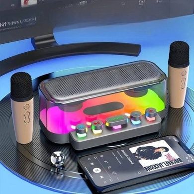 Колонка с 2 микрофонами и RGB подсветкой IPX5 Серая