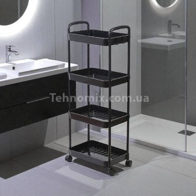Етажерка підлогова 4-ярусна на коліщатках пластикова Storage rack AND906 Чорна