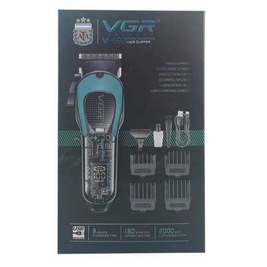 Машинка для стрижки с LED-дисплеем и сменными насадками VGR V-692 GREEN Черный с зеленым