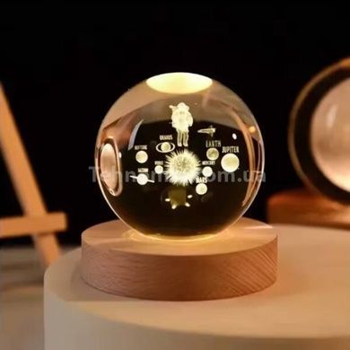Шар акриловый светящийся Солнечная система и космонавт 6см с подсветкой на подставке