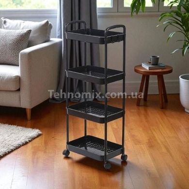 Етажерка підлогова 4-ярусна на коліщатках пластикова Storage rack AND906 Чорна