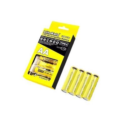 Набір акумуляторів із вбудованим Type-C 4xAA 2400mAhh, 1.5V USB-T36 LiitoKala Жовтий з чорним