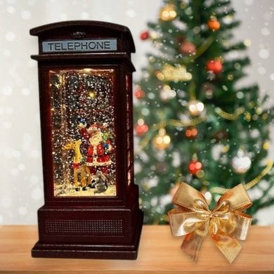 Новогодний музыкальный светильник от батареек и USB Телефонная будка 20*9*9 Красная Санта Клаус