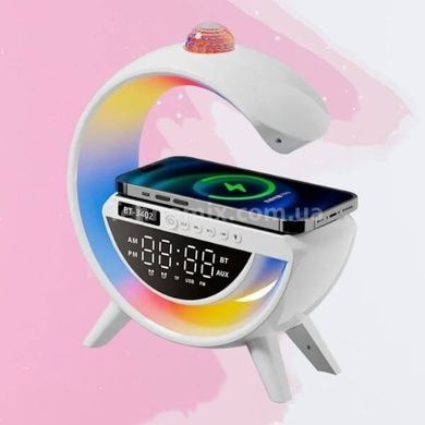 Нічник Smart Light з бездротовою зарядкою, годинником та Bluetooth + диско куля BT-3402 Білий