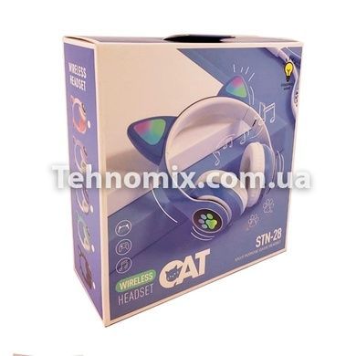 Наушники накладные беспроводные CAT STN-28 с ушками и подсветкой Синие