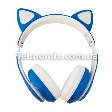 Наушники накладные беспроводные CAT STN-28 с ушками и подсветкой Синие