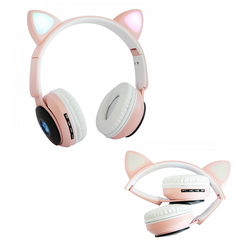 Бездротові Bluetooth навушники з котячими вушками ST-77M Рожеві