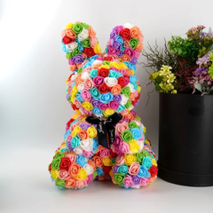 Кролик з троянд 38 см Різнобарвний + подарункова упаковка
